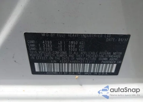 2017 Subaru Impreza 2.0I z USA, uszkodzony, nr VIN 4S3GTAA66H3715311